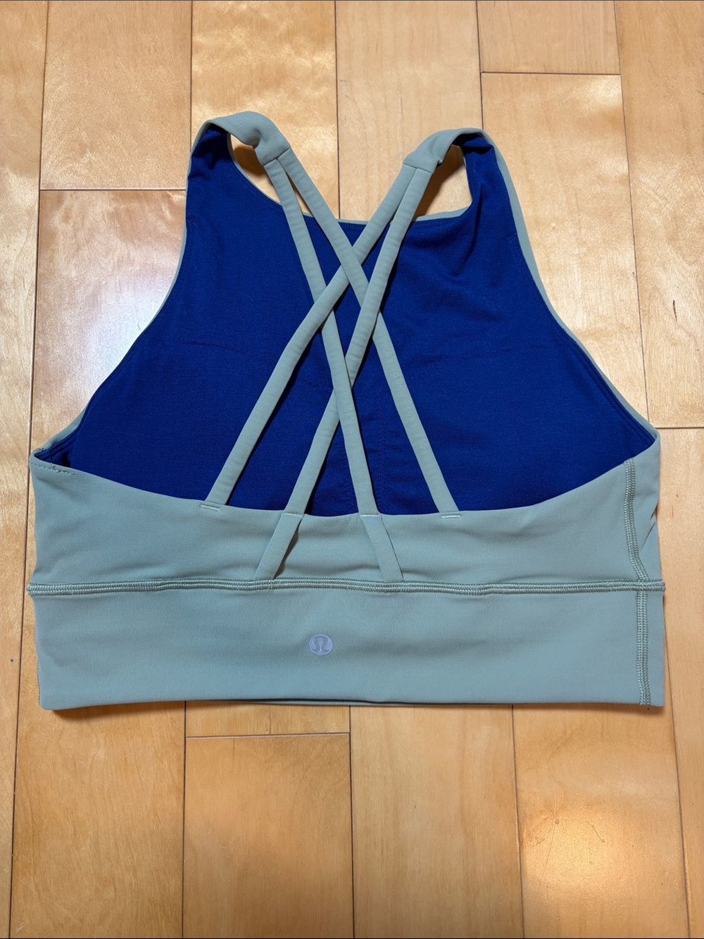 lululemon Energy High Neck Longline Bra Sage Green Blue Crisscross Back